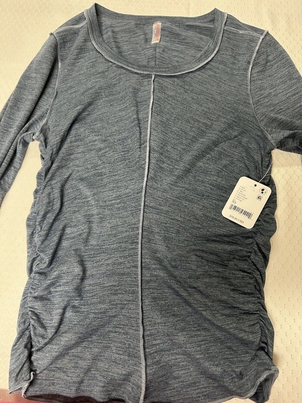 Free People FP Movement Right On Run Long Sleeve Shirt Black & Blue XSmall XS